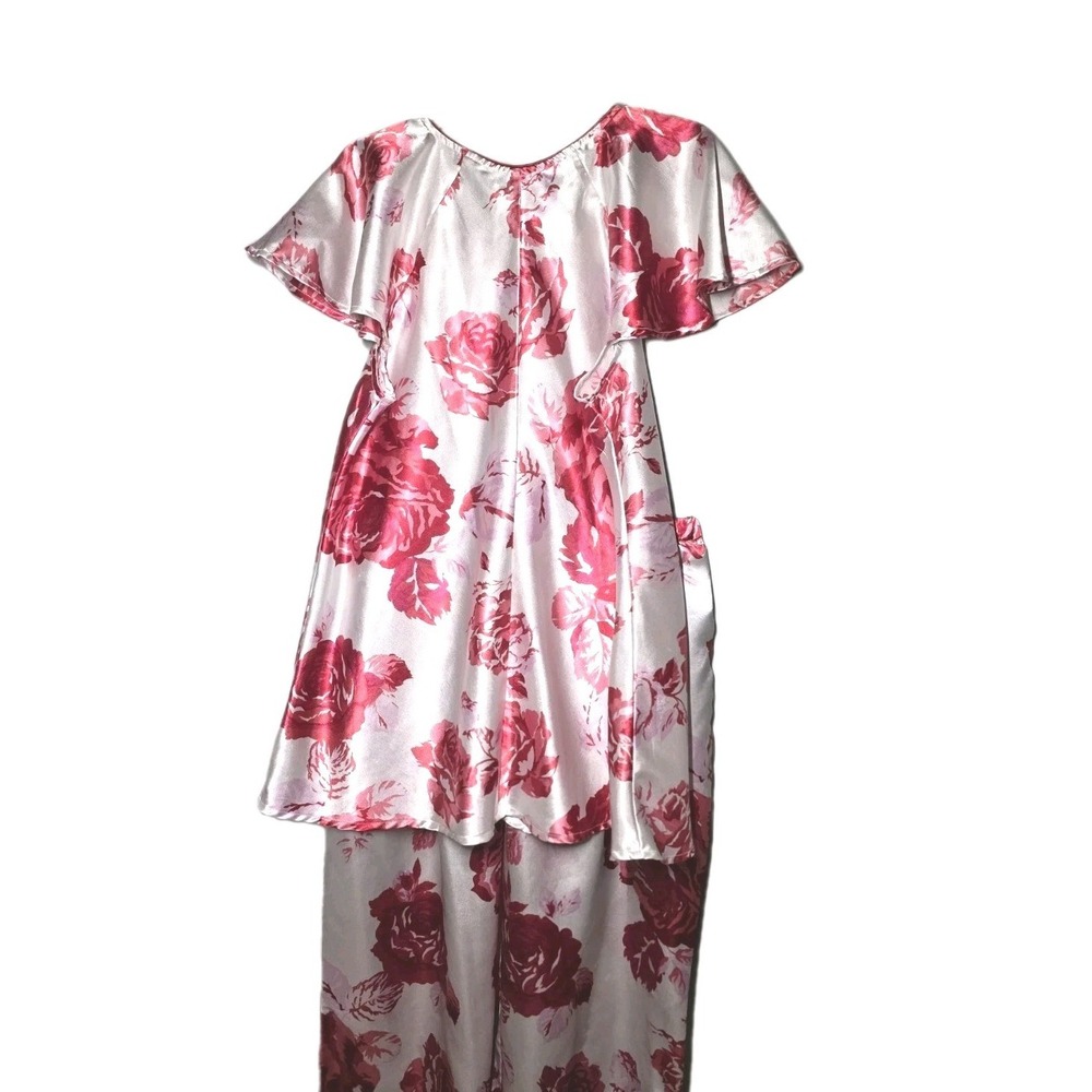 Amoureuse Plus Soft Luxe Satinred Red And Pink Rose Pajama Set Size Large 18-20 - Picture 2 of 12